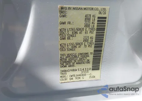 2016 Nissan Titan Xd Sv Diesel из США, поврежденный, VIN 1N6BA1F48GN514310